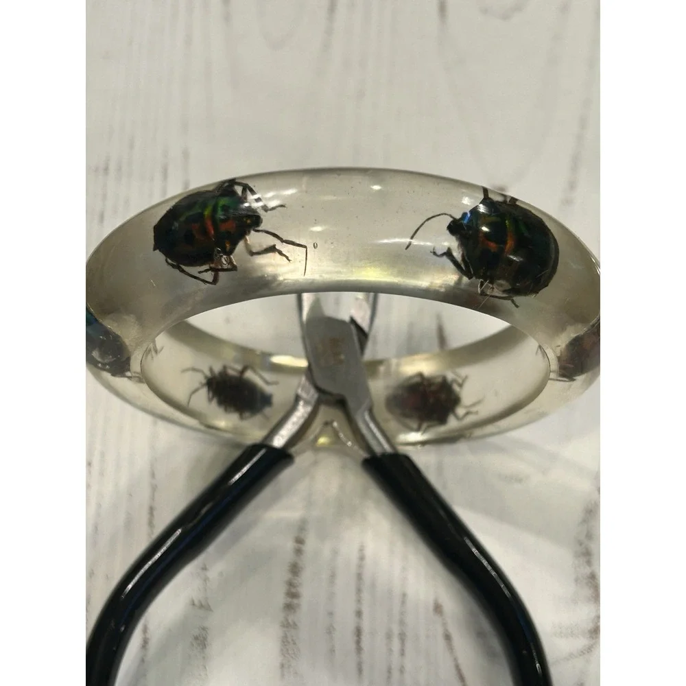 Vintage Neon Beatle Clear Lucite Bangle Bracelet Rare Excellent Fluorescent